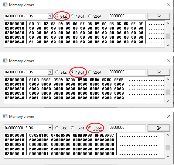 Memory view of different byte lengths in Little Endian